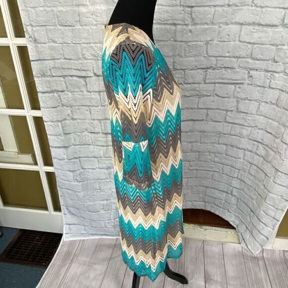Tacera open knit fully lined 3/4 bell sleeve chevron print dress women sz Med - Picture 5 of 14